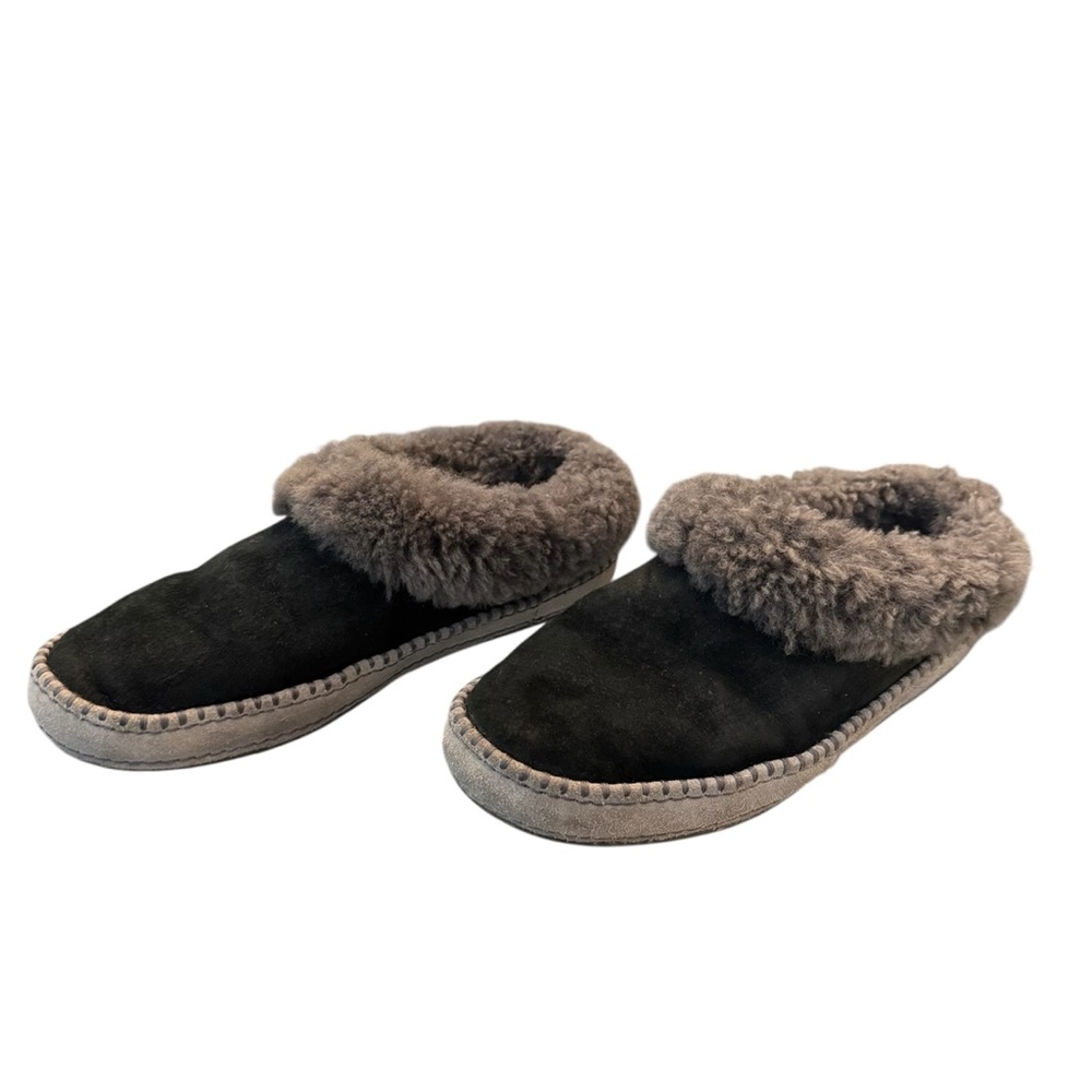 UGG Australia Women Black Suede Sheepskin Fur Lined Slippers Moccasins Shoes - Picture 5 of 13